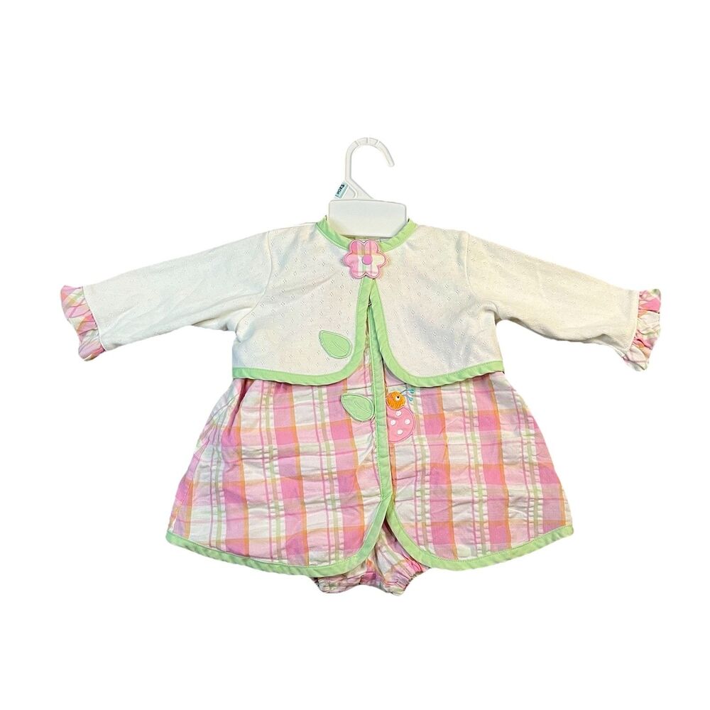 Mayfair Kids Vintage Pink Green Plaid Spring 3PC Outfit Bloomers Baby 3-6M